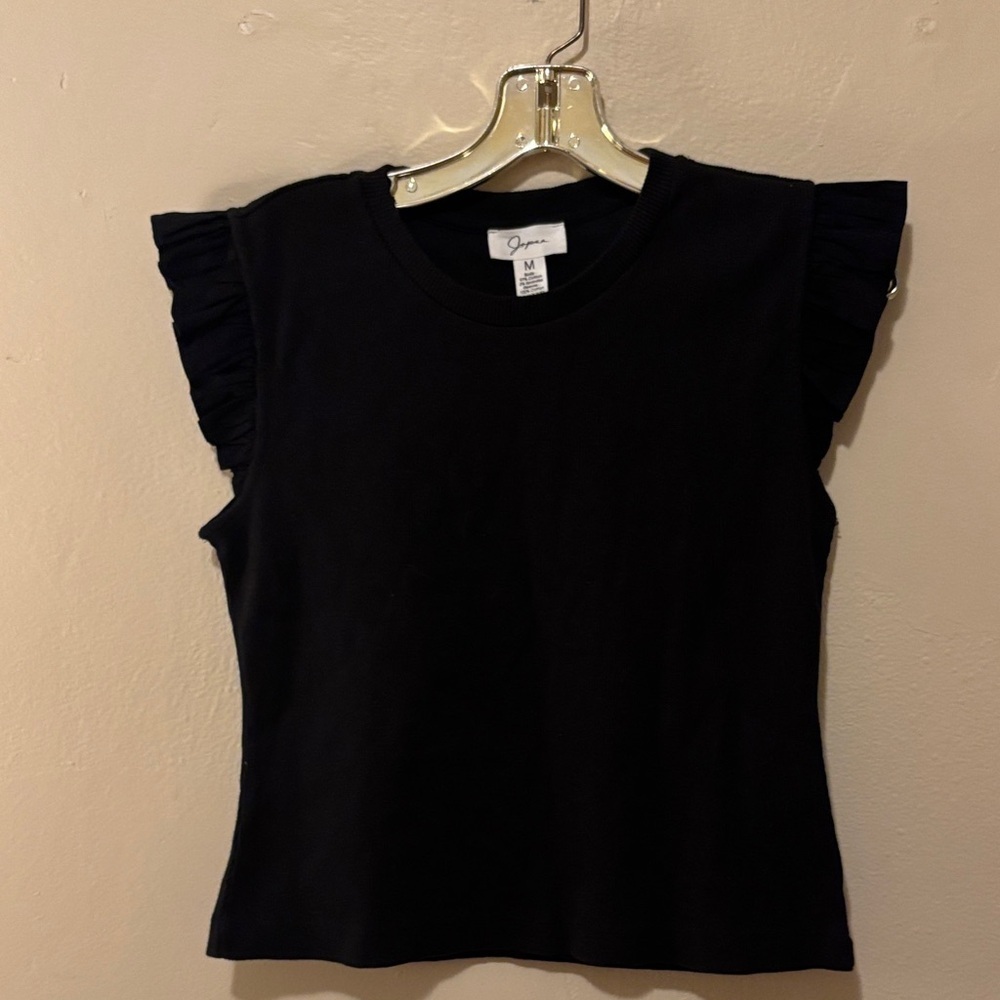 Japna Black Short Sleeve Ruffle Top